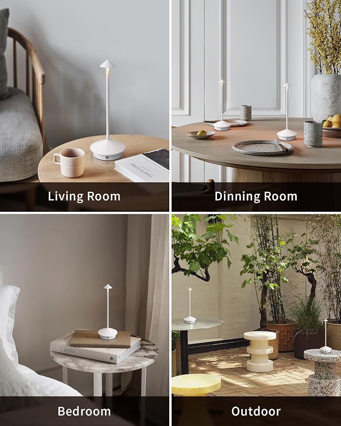 Modern Cordless Table Lamp Set of 2, White Portable LED Desk Lamps | 5000mAh, Rechargeable, Battery Operated Lighting for Bedroom, Dining Room, Restaurant, Coffee Shop, Camping, Night Light - Image 6