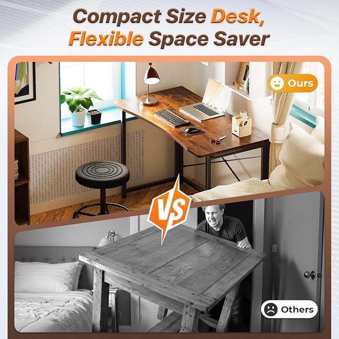 Huuger Folding Desk for Small Spaces, 31.5 Inch Foldable Computer Table, Easy Assembly, for Home Office, Study, Bedroom, Dorm, Space Saving, Small Writing Work Office Computer Desk, Rustic Brown - Image 3