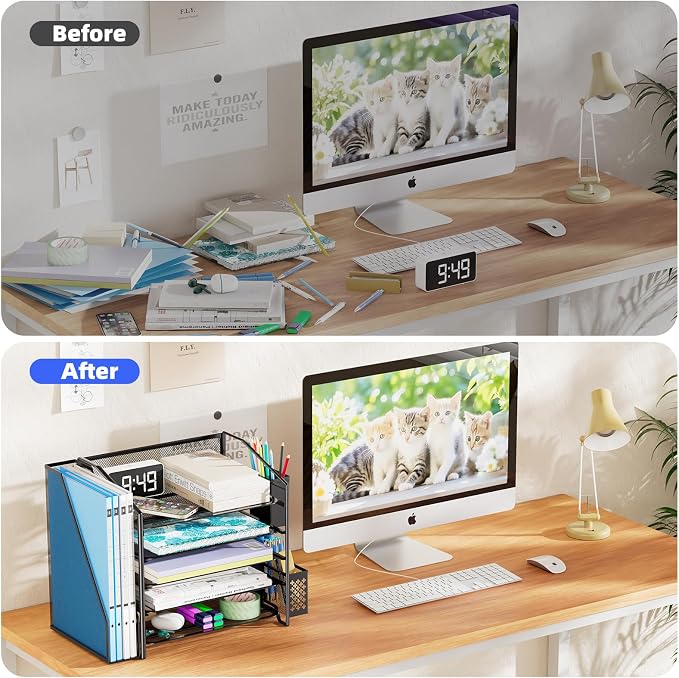 Simple Trending 5-Tier Desk File Organizer, Paper Organizer, Black | Adjustable Letter Trays, Pen Holder & File Shelf, Durable Steel Mesh, Space Saving, for Home Office, 17.5"L x 9"W x 13"H - Image 7