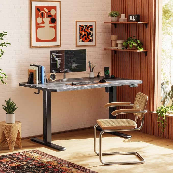 Huuger Electric Standing Desk with Power Outlets and USB-C Port, 47 X 24 Inch Height Adjustable Desk, Sit Stand Desk for Home Office, Computer & Gaming Desk with 4 Presets, Stable Steel Frame, Grey - Image 2