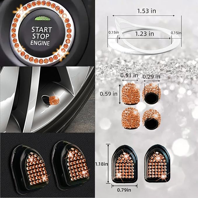 NBTEPEM 27 PCs Orange Bling Car Accessories Set for Women, Steering Wheel Covers Universal Fit 15 Inch, Bling License Plate Frame, Bling Phone Holder, Bling Car Coasters (Orange Diamond) - Image 8