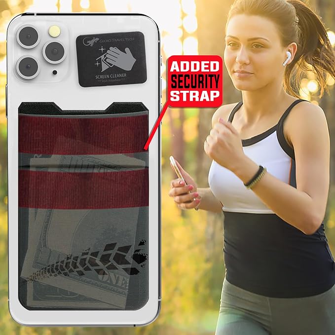 Gecko Travel Tech Double Pocket - Adhesive Card Holder - Cell Phone Pouch - Stick on Spandex Pocket - Carry Credit Cards and Cash (Gray - TIRE) - Image 7