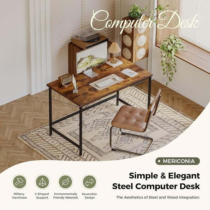 Mericonia 32x16 Inch Computer Desk, 0.6" Thick Small Office Table | Modern Simple Style, Small Study & Writing Table for Home Bedroom Work, Brown - Image 2