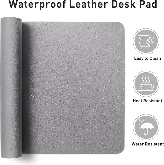Aothia Faux Leather Desk Mat – Large Mouse Pad, Non-Slip PU Leather Blotter, Waterproof Writing Surface for Office and Home (Light Grey, 47.2" x 23.6") - Image 7