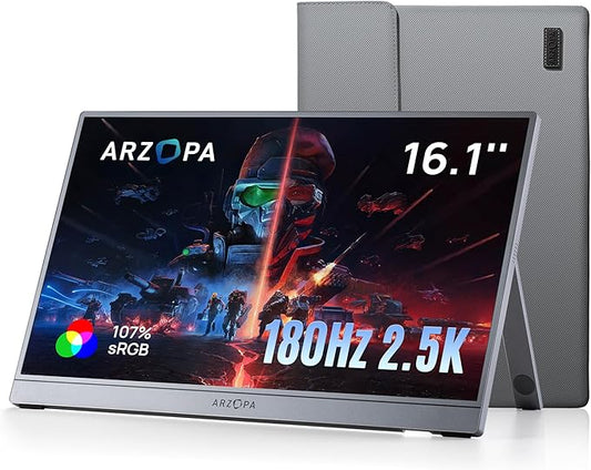 ARZOPA 16.1'' 180Hz 2.5K Portable Monitor, 2560x1440 QHD 107% sRGB Kickstand Portable Gaming Monitor with HDR, Ultra Slim, Eye Care, External Second Screen for Laptop, PC, PS5, Mac, Xbox-Z3FC by ARZOPA