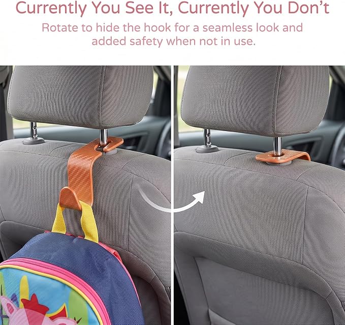 4PCS Car Seat Headrest Hooks, Auto Back Seat Hanger Holder, Durable Stylish Vehicle Organizer Universal Car Interior Accessories, Storage Hooks for Purses, Bags, Clothes (Carbon Fiber/Orange) - Image 5