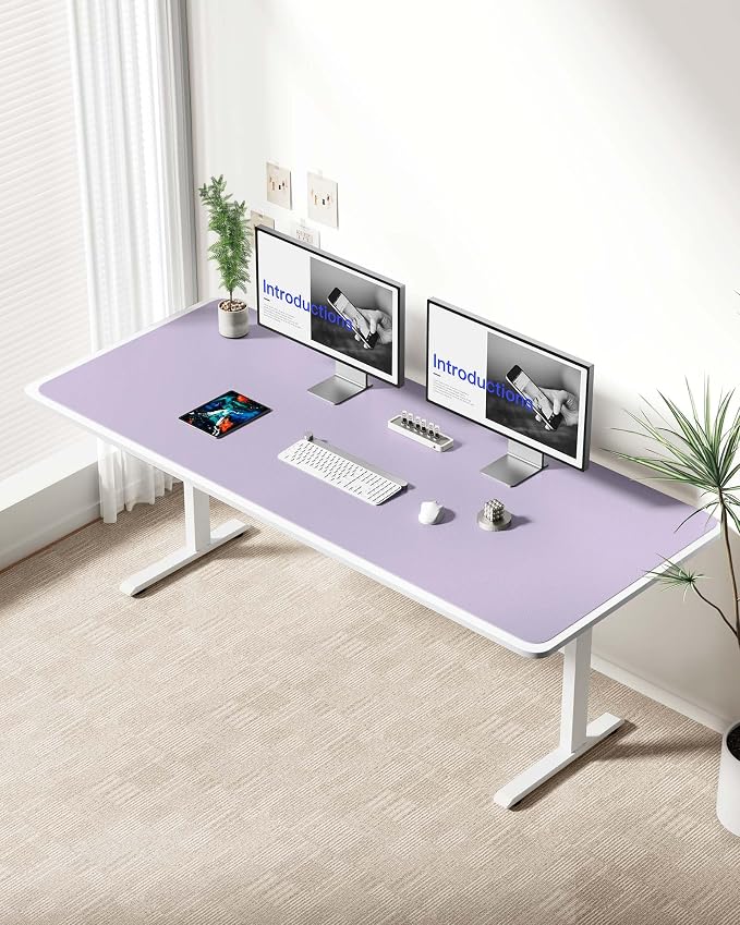 YSAGi Leather Desk Protector, Office Mat, Large Mouse Mat, Non-Slip PU Leather Blotter, Laptop Desk Mat, Waterproof Writing Pad for Office and Home(Light Purple, 63" x 24") - Image 2