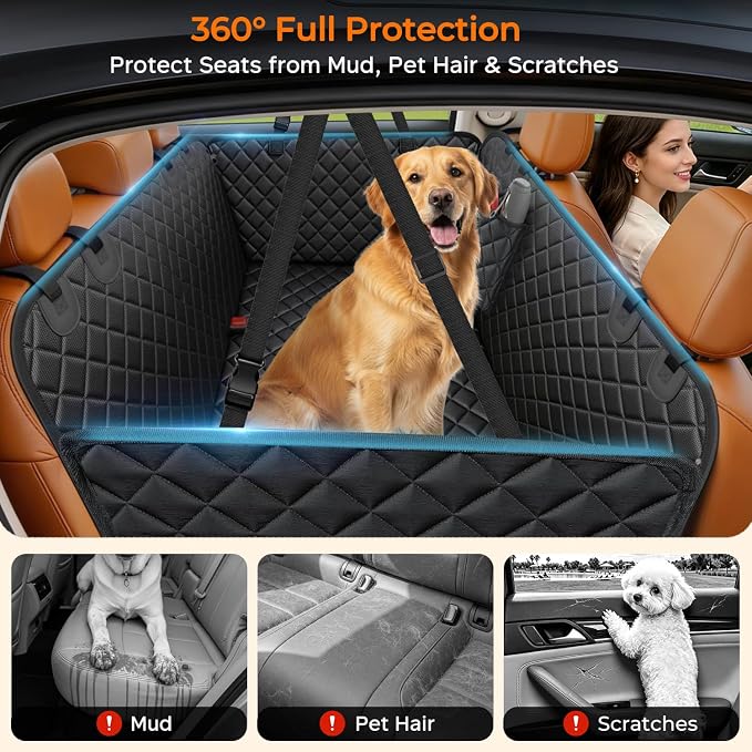 URPOWER Dog Car Seat Cover for Pets 100% Waterproof Seat Cover Hammock 600D Heavy Duty Scratch Proof Nonslip Durable Soft Back Seat Covers for Full Size Trucks - Image 2