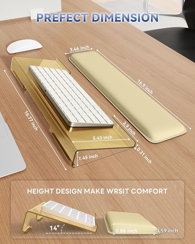 Laborio Computer Keyboard Wrist Rest, Keyboard Riser Stand for Desk(Beige) | Ergonomic Acrylic Keyboard Holder, Non-slip Wrist Pad, Pain Relief for Typing, Multiple Colors - Image 3