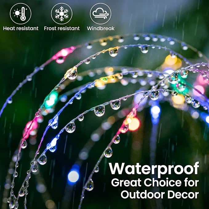 btfarm 2 Pack Solar Garden Lights Outdoor 8 Modes, 120 LED Firework Lights Solar Powered, Waterproof Twinkle Fairy Light Outside for Yard Pathway Lawn Pool Patio Christmas Decorative, Multicolor - Image 8