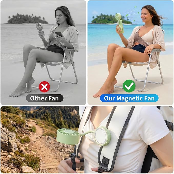 Portable Magnetic Phone Fan, Rechargeable Small Clip Fan & Phone Stand with Ultra-Wide Airflow, 3 Speeds, 360° Adjustable, Ideal for Beach, Stroller, Office, Desk & Outdoor Travel (Green) - Image 6