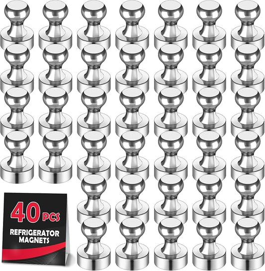 LOVIMAG Fridge Magnets 40Pcs, Magnet for Refrigerator Whiteboard, Silver | Small Strong Neodymium Metal Cute Push Pin for Classroom, Kitchen, Accessories Decorative, Office, Calendar by LOVIMAG