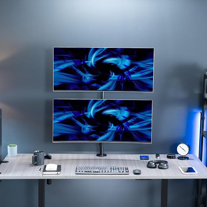 VIVO Dual Vertically Stacked Ultra-Wide Monitor Desk Mount, Extra Tall Heavy Duty Adjustable Stand for 2 Ultrawide Screens up to 45 inches, 25 lbs Per Screen Capacity, Black, STAND-V200R - Image 9