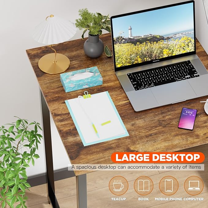 PayLessHere | 32 Inch Computer Desk | Brown | Office Desk with Metal Frame, Adjustable Feet | Water-Resistant, Scratchproof Surface | Sturdy Writing Table for Home Office or Study | Pack of 2 - Image 5
