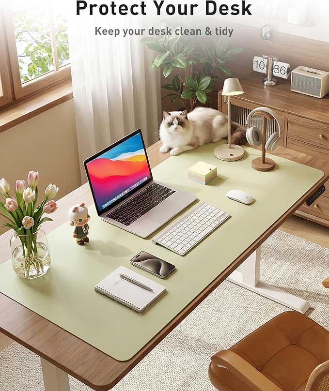 Aothia Faux Leather Desk Mat - Large Mouse Pad, Non-Slip PU Leather Blotter, Waterproof Writing Surface for Office and Home (Grass Green, 40" x 24") - Image 8