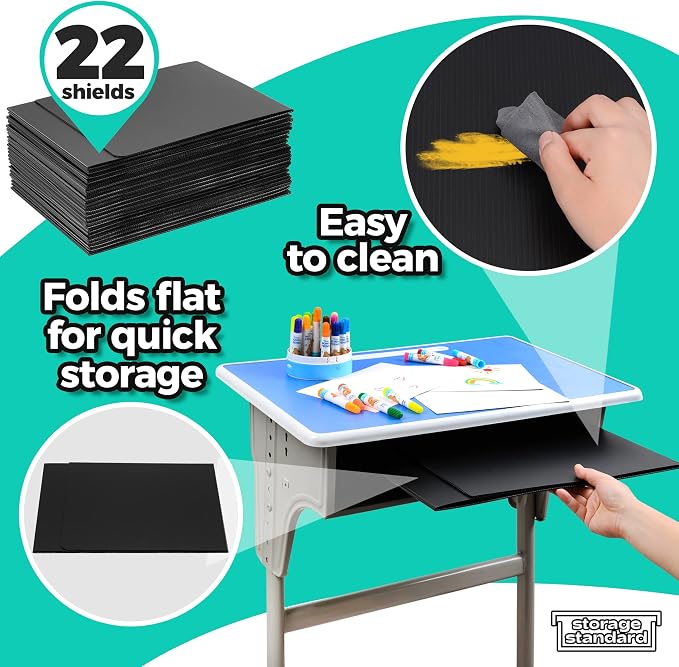 22-Pack Desk Dividers for Students - Durable & Waterproof Plastic Study Carrel Divider, Classroom Folders Teacher Supplies, Easy-to-Clean Plastic Privacy Shield Folder Boards for Student Desks, Black - Image 6