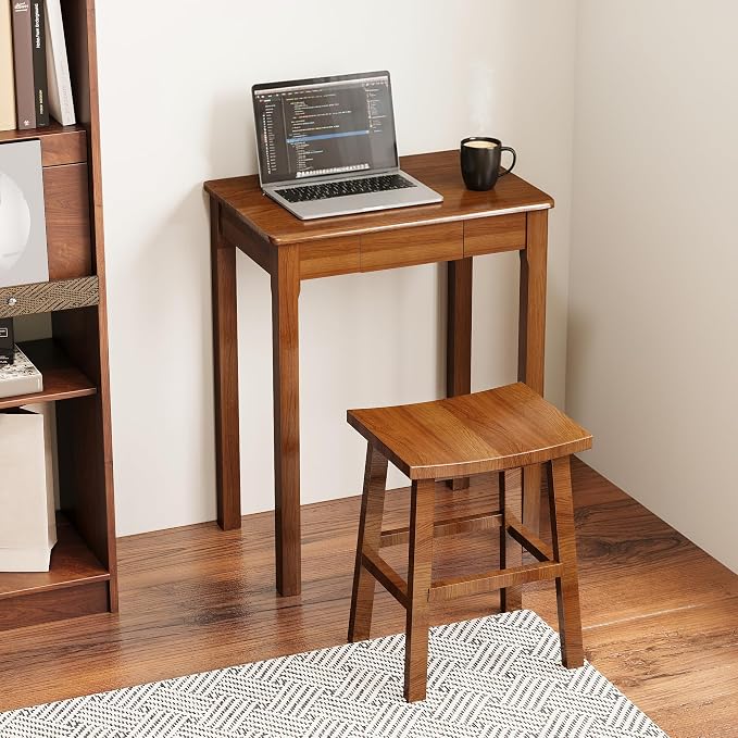 Solid Wood Desk with Drawers - 23.6" Narrow Desks for Small Spaces, Mid Century Modern Desks, Small Wooden Vintage Computer Writing Desk, Study Table for Home Office Bedroom, Walnut - Image 8