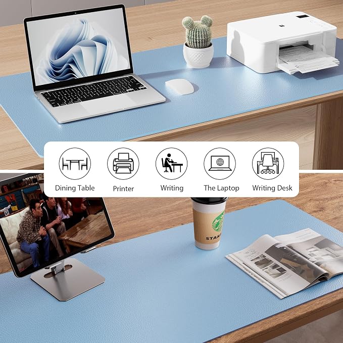 Aothia Faux Leather Desk Mat for Keyboard & Mouse (Sky Blue, 48" x 17") | Creates One Clean Surface For Your Keyboard, Mouse And Laptop, Helping Keep Your Workspace Organized Every Day - Image 8