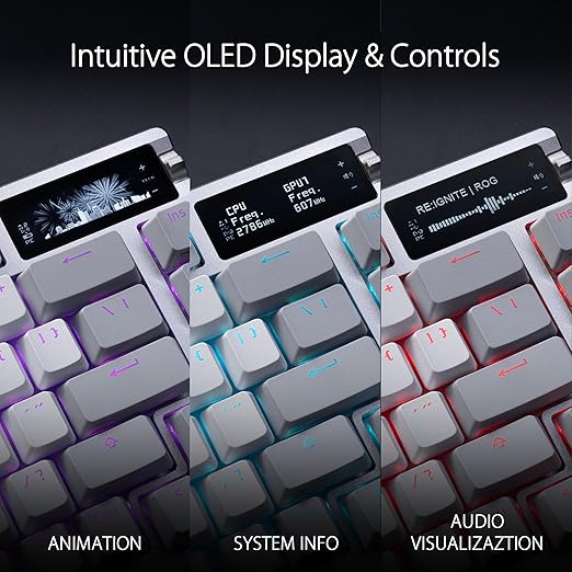 ASUS ROG Azoth Wireless Mechanical Gaming Keyboard – 75% TKL, Tri-Mode Connectivity, Hot Swappable Pre-lubed ROG NX Snow Linear Switches, PBT Keycaps, RGB, OLED Display, PC/Mac Support - White | Tri-Mode Connectivity, Hot Swappable Switches, Pre-lubed ... - Image 2