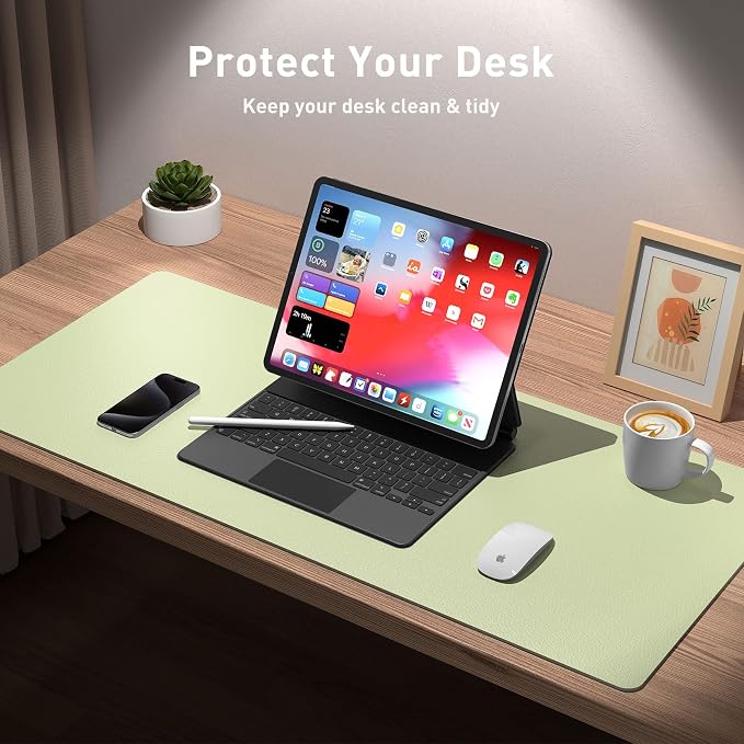 Aothia Leather Desk Pad Protector, Mouse Pad, Office Desk Mat, Non-Slip PU Leather Desk Blotter, Laptop Desk Pad, Waterproof Desk Writing Pad for Office and Home (Grass Green, 36" x 17") - Image 5