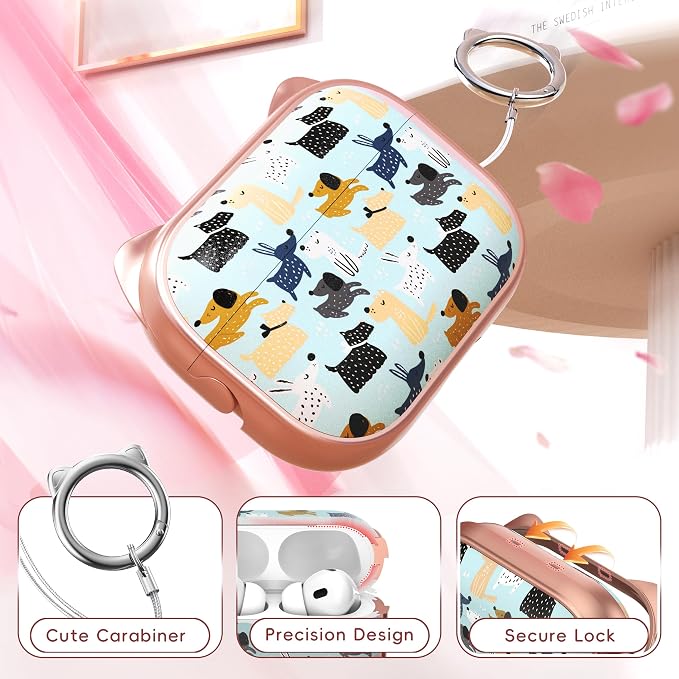 for AirPods Pro 2 Case with Cleaning Kit, Cute Cat Ear Print Design & Cute Buckle for Girls, Phone Holder & Top Safe Lock Buckle Design for AirPods Pro 2nd/1st Gen case, Rose Gold Animal - Image 5
