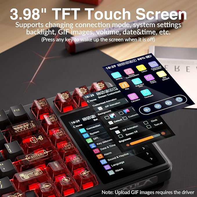 Aula L99 Wireless Mechanical Gaming Creamy Keyboard with Smart Touch Screen | Tri-Mode Hot Swappable Custom Keyboard,RGB Backlit,PBT Keycap,Gasket Mount Creamy Sounding Keyboards for Office PC,84 Keys - Image 3