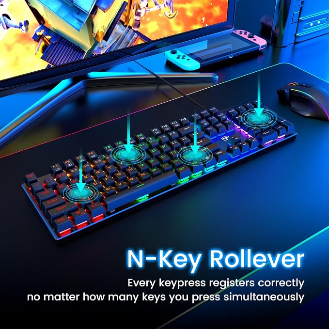 RisoPhy Mechanical Gaming Keyboard, RGB 104 Keys Ultra-Slim LED Backlit USB Wired Keyboard with Blue Switch, Durable Abs Keycaps/Anti-Ghosting/Spill-Resistant Computer Keyboard for PC Mac Xbox Gamer | 104 Keys, RGB LED Backlit, Durable Abs Keycaps, Ant... - Image 9