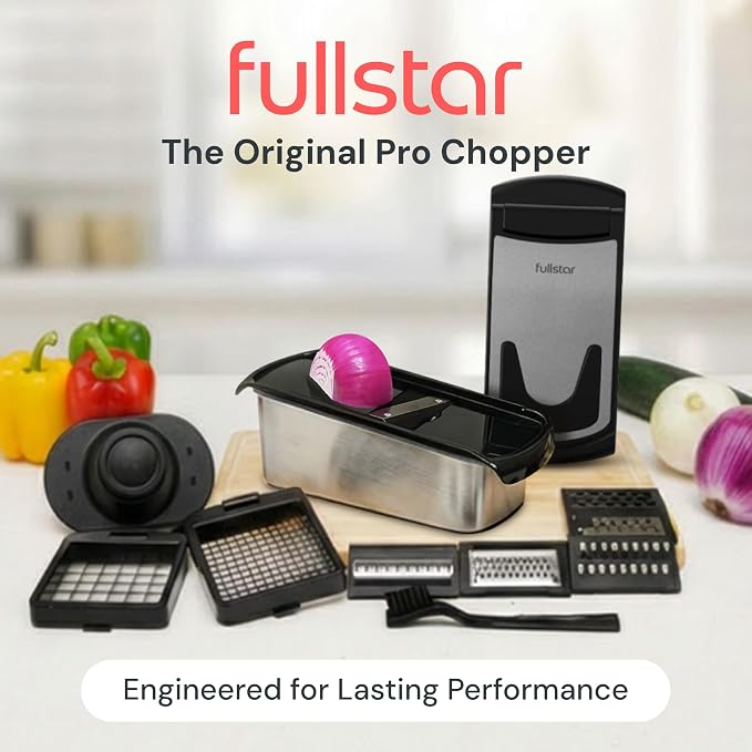 Fullstar Pro Original Vegetable Chopper & Mandoline Slicer Kitchen Gadget | 14 in 1 Veggie Slicer, Onion & Fruit Cutter with Sharp Stainless Steel Blades & Container (Stainless Steel) - Image 2