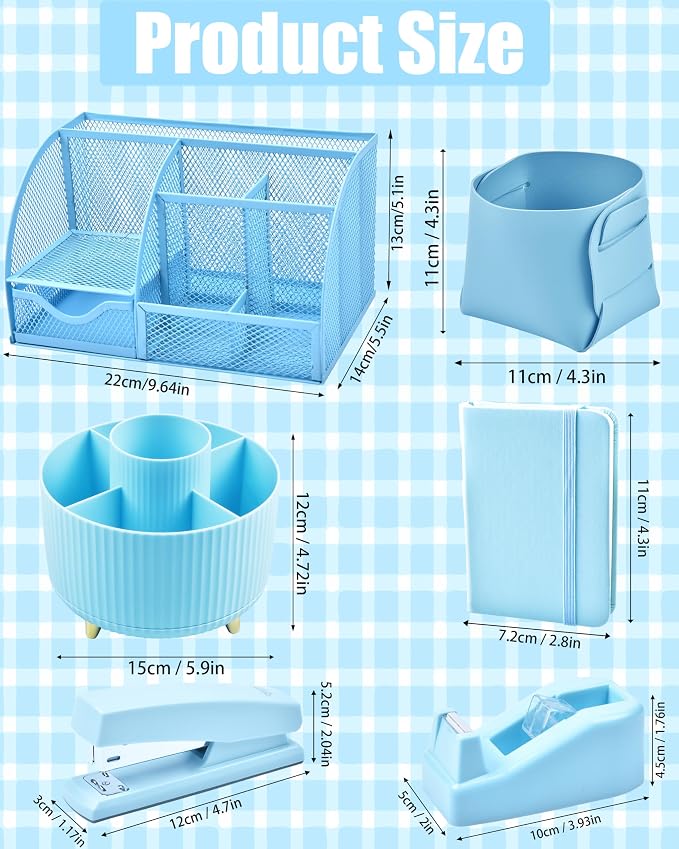LXEVIHK 20Pcs Blue Desk Organizers and Accessories With Mesh Desk Organizer and 360°Rotating Pen Holder and a Lot of Office Blue Office Supplies Beautifully Presented in a Gift Box - Image 6