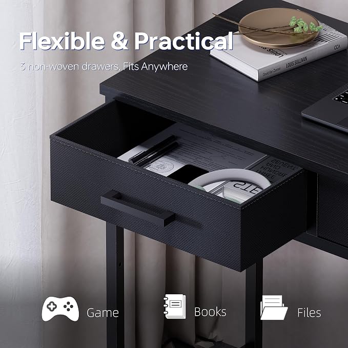 Pamray 47 Inch Small Computer Desk with 3 Drawers for Bedroom Study Writing Home Office Table for Small Spaces Marble - Image 5
