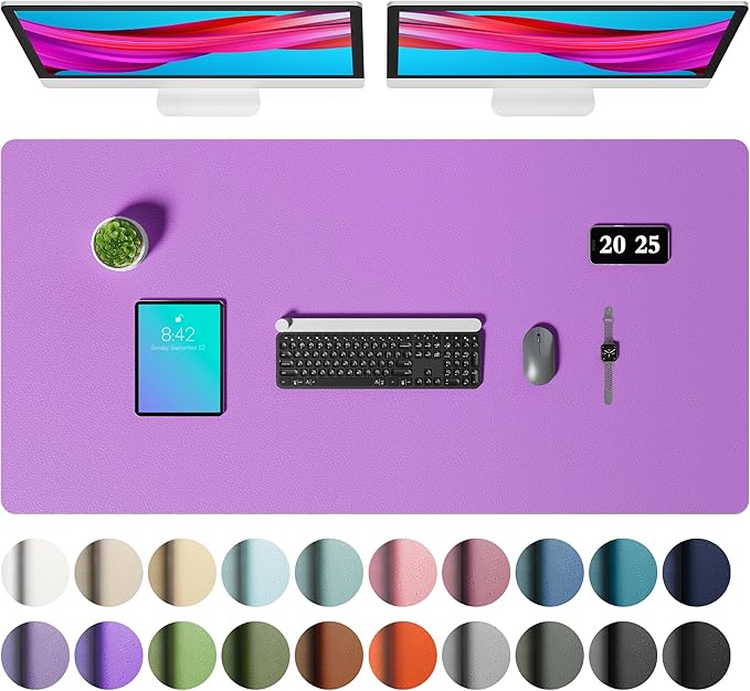 Aothia Faux Leather Desk Mat – Large Mouse Pad, Non-Slip PU Leather Blotter, Waterproof Writing Surface for Office and Home (Iris Violet, 47.2" x 23.6") by AothiaSimpleNaturalUnique