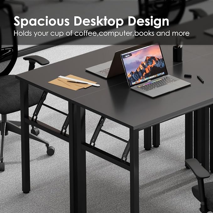 Need Office Computer Desk 35.8 Inch Sturdy Folding Laptop Table Black | Black Frame Writing Gaming Work Table/Foldable Home Office Desk/Sewing Table, No Assembly Required - Image 5