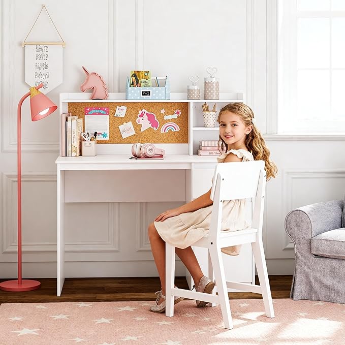 UTEX Wooden Kids Desk and Chair Set with Hutch and Storage for Ages 5-12 | Kids Study Table with Cork Bulletin Board, School Desk, Multi-Zone Storage, Water-based Paint Finish for Study Room - Image 5