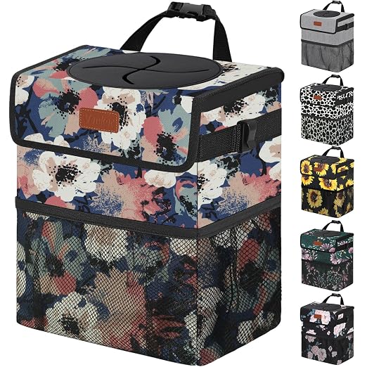 Vankor Car Trash Can for Car Cute, Trash Bag Bin Hanging Waterproof Automotive Garbage Cans Leak Proof Vehicle Trash Can Painting Floral by Vankor