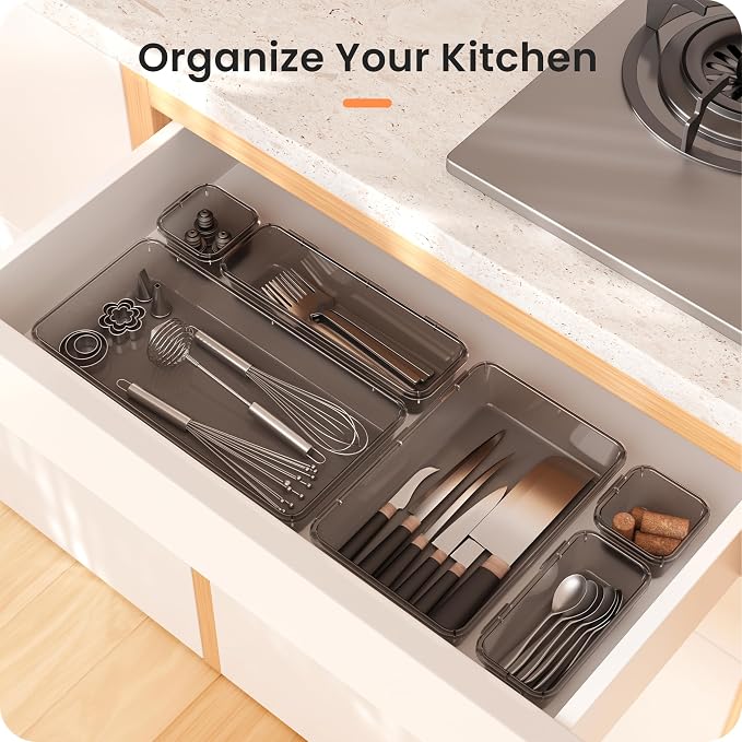 【Military Grade】A-LuGei Drawer Organizer,【】Makeup organizer,【Holds 177 Items】Bathroom Organizers and Storage,Organization and Storage,Desk Drawer Organizer for Vanity【Clear Black】 - Image 6