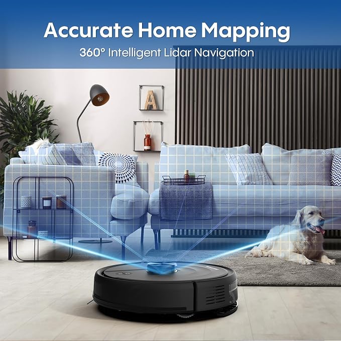 Bagotte Robot Vacuum and Mop Combo with LiDAR Navigation, Self-Emptying Robotic Vacuums Cleaner with 6000Pa Super Power, Mapping, 90 Days Hands-Free, Fast Home Mapping for Pet Hair, Hard Floors - Image 7