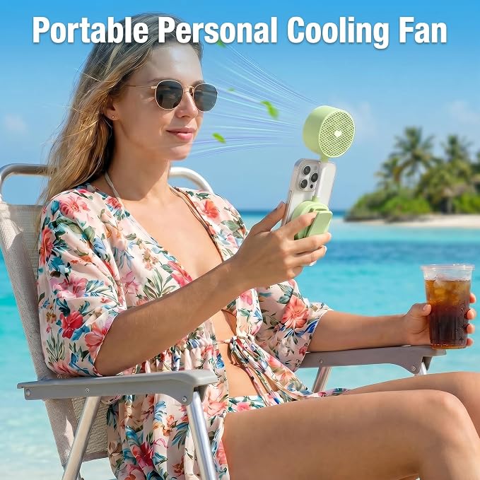 Portable Magnetic Phone Fan, Rechargeable Small Clip Fan & Phone Stand with Ultra-Wide Airflow, 3 Speeds, 360° Adjustable, Ideal for Beach, Stroller, Office, Desk & Outdoor Travel (Green) - Image 2