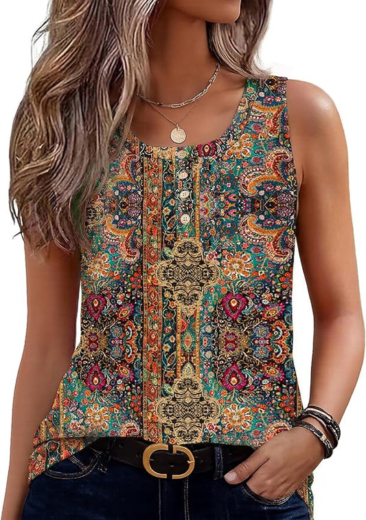 Zeagoo Womens Tank Tops Summer Sleeveless Tops Loose Button Henley Shirts Crew Neck Dress Casual 2026 Clothes by Zeagoo