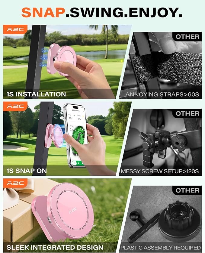 A2C Pink Alloy Magnetic Golf Cart Phone Holder, Golf Accessories for Women | Unique Golf Gifts for Female Golfers Ladies Her Girls Mom Mother Wife, Golf Accessories Essentials Fits EZGO Club Car Yamaha - Image 3