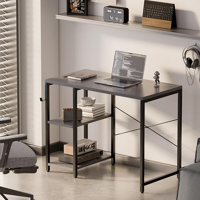 Pamray 32 Inch Small Computer Desk with Shelves for Bedroom Small Spaces | For Home Office, Dorm and Apartment, for Study and Writing, Headphone Hook, Space-Saving, Compact, Easy Setup - Image 2