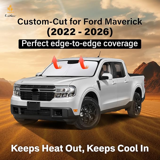Econour Windshield Sun Shade Compatible for Ford Maverick 2022-2024 2025 2026 Sun Shade Front Windshield Sun Visor Foldable Thicker 5-Layer Block Heat and Sun UV Rays | Car Accessories - Image 2