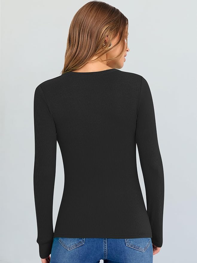 ANRABESS Long Sleeve V Neck Shirts for Women | Soft Comfy Ribbed Knit Fitted Tshirts, Casual Going Out Tops, 2026 Trendy Basic, Fall Winter Underscrub Layering Clothes - Image 5