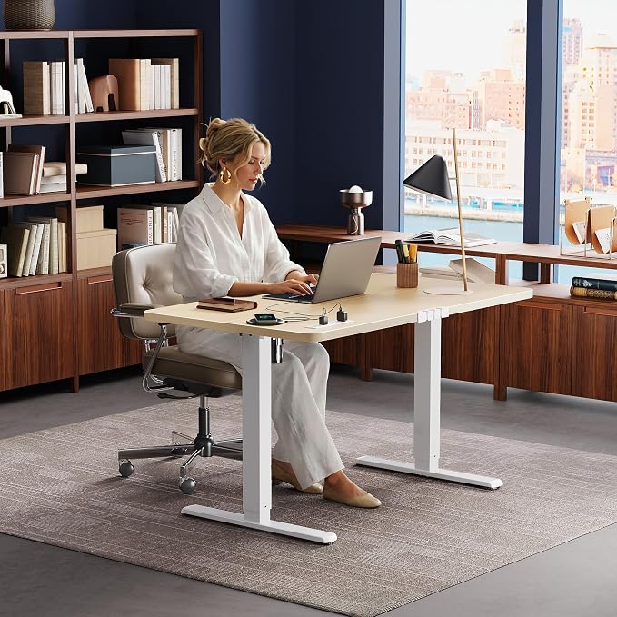 Huuger Electric Standing Desk with Power Outlets and USB-C Port, 47 X 24 Inch Height Adjustable Desk, Sit Stand Desk for Home Office, Computer & Gaming Desk with 4 Presets, Stable Steel Frame, Marple - Image 8