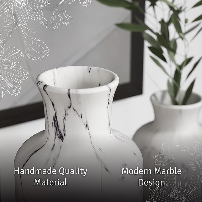 Creative Scents White Marble Look Vases Home Decor - Vase Set of 3 - Perfect for Holding Pampas Grass, Dried/Fresh Flowers, Vases for Your Kitchen, Bedroom, Office, Living/Dining Room, or Shelf Decor - Image 4