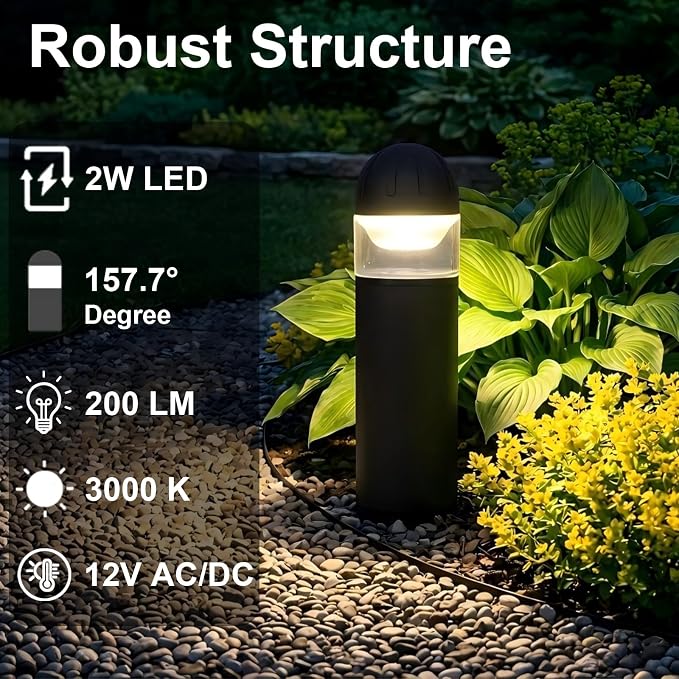 Low Voltage Landscape Lighting, 2W 200LM 12V LED Bollard Lights Outdoor Waterproof with Connectors, Aluminum Housing Driveway Pathway Walkway lights 3000K Warm White, ETL UL CSA Listed, 4 Pack - Image 2