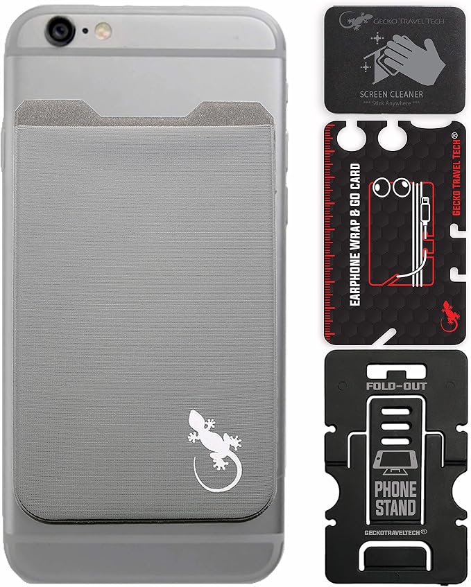 Phone Wallet - Adhesive Card Holder - Cell Phone Pouch - Stick on Lycra Pocket by Gecko - Carry Credit Cards and Cash by GeckoTravelTech