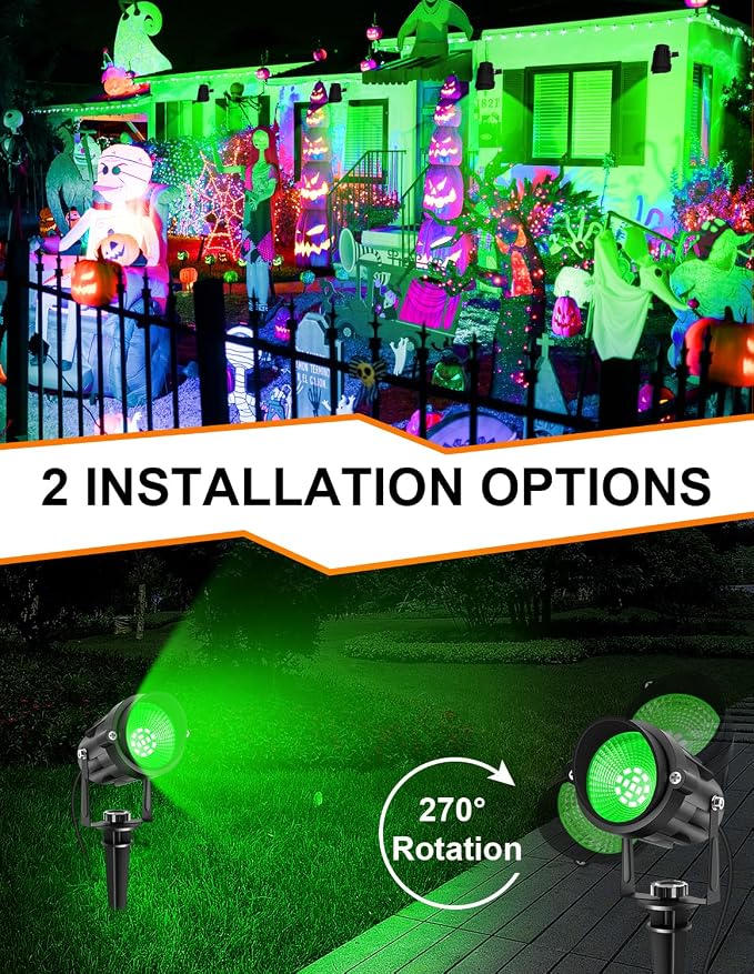 Green Landscape Lights Outdoor, 14 LED Landscape Lighting with US Plug, IP65 Waterproof Spotlights for Tree Yard Garden Pathway St. Patrick's Day Halloween Christmas Decor 4 Pack - Image 4