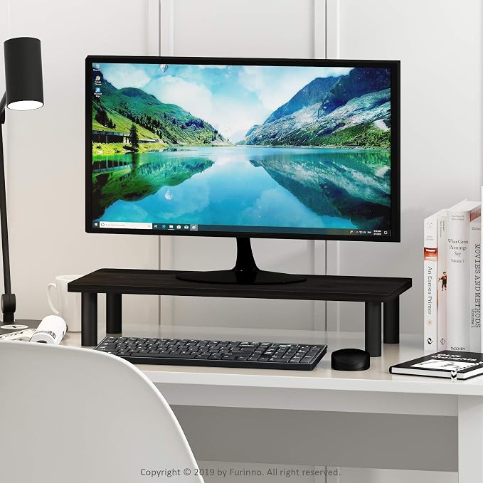 Furinno Turn-N-Tube Monitor Stand Riser, 23.6"W Rectangle Monitor Riser, Laptop Stand for Desk, Office Desk Accessories, Desk Organizers and Accessories, Toolless Assembly, Espresso - Image 2