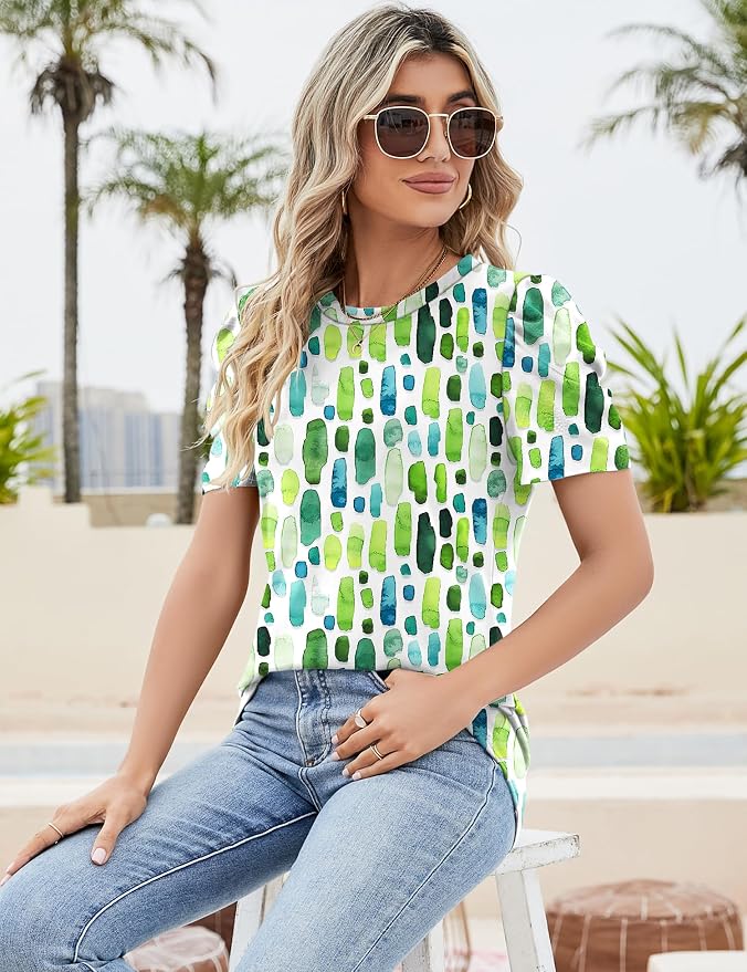 Ivicoer Puff Short Sleeve Shirt for Women Eyelet Tops Summer Crewneck Blouse Loose Fit S-XXL - Image 6