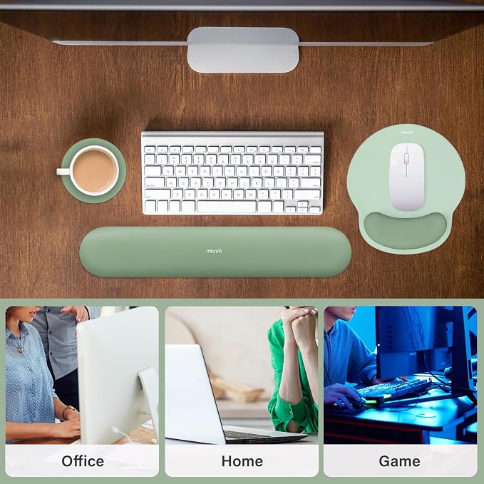MOSISO Wrist Rest Support for Mouse Pad&Keyboard Set, Antique Green | Circle Curved Ergonomic Mousepad Non-Slip Base Home/Office Pain Relief&Easy Typing Pad with Soft Cloth&Silicone Lining - Image 6